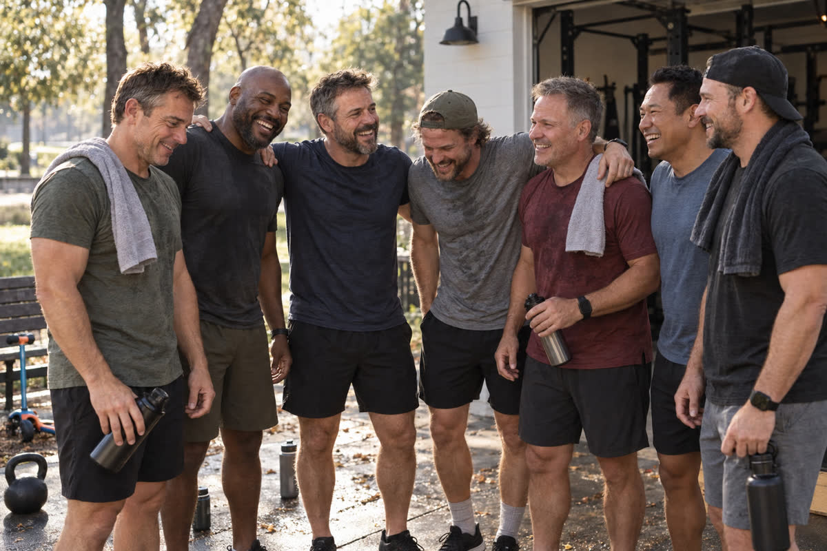 The coach among his members after a session.